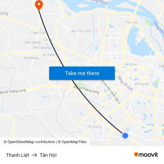 Thanh Liệt to Tân Hội map