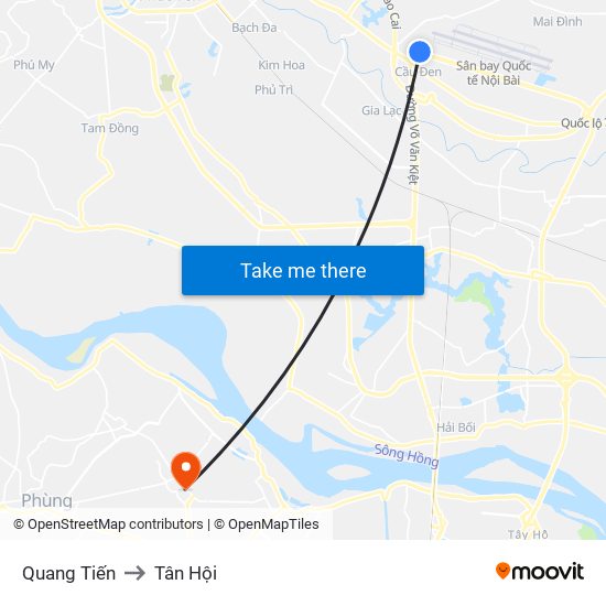 Quang Tiến to Tân Hội map