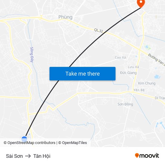 Sài Sơn to Tân Hội map