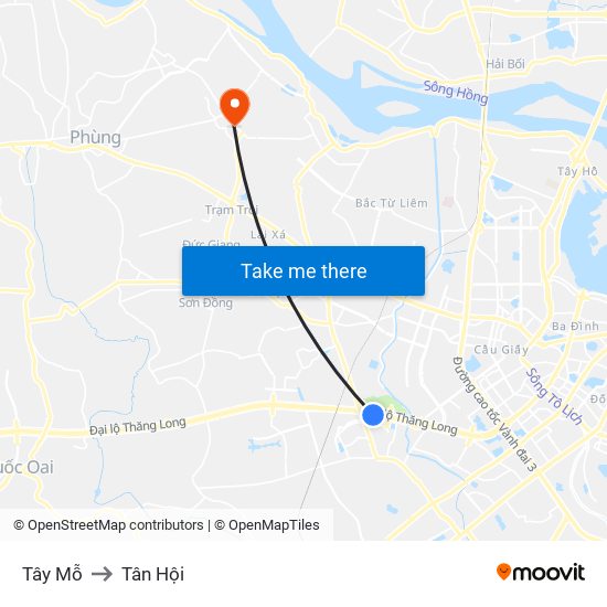 Tây Mỗ to Tân Hội map