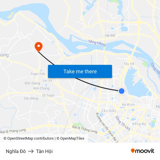 Nghĩa Đô to Tân Hội map