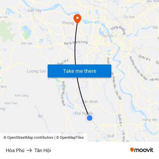 Hòa Phú to Tân Hội map