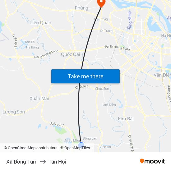 Xã Đồng Tâm to Tân Hội map