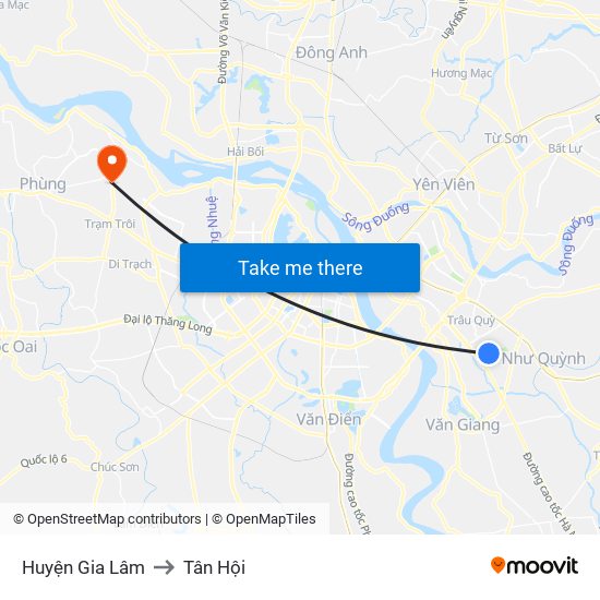 Huyện Gia Lâm to Tân Hội map