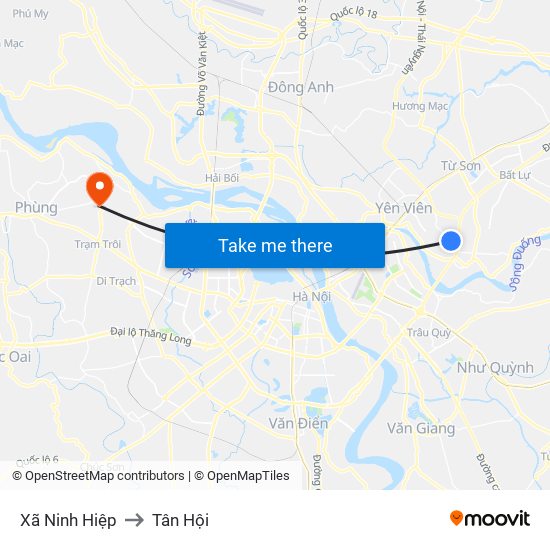 Xã Ninh Hiệp to Tân Hội map