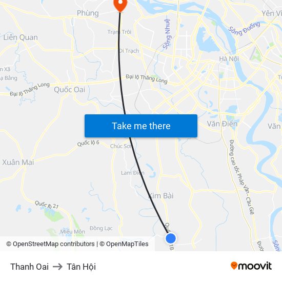 Thanh Oai to Tân Hội map