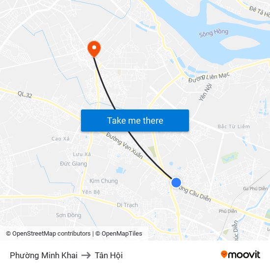 Phường Minh Khai to Tân Hội map