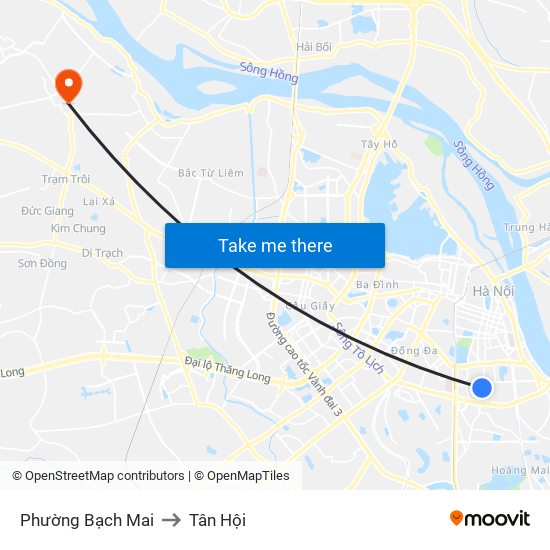 Phường Bạch Mai to Tân Hội map