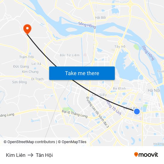 Kim Liên to Tân Hội map