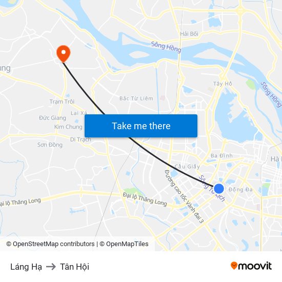 Láng Hạ to Tân Hội map