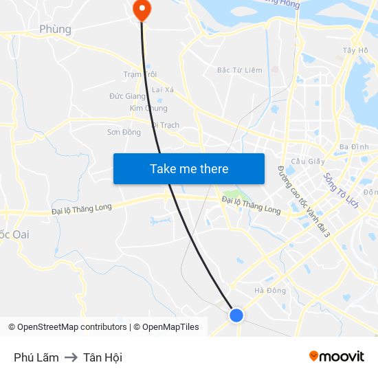 Phú Lãm to Tân Hội map