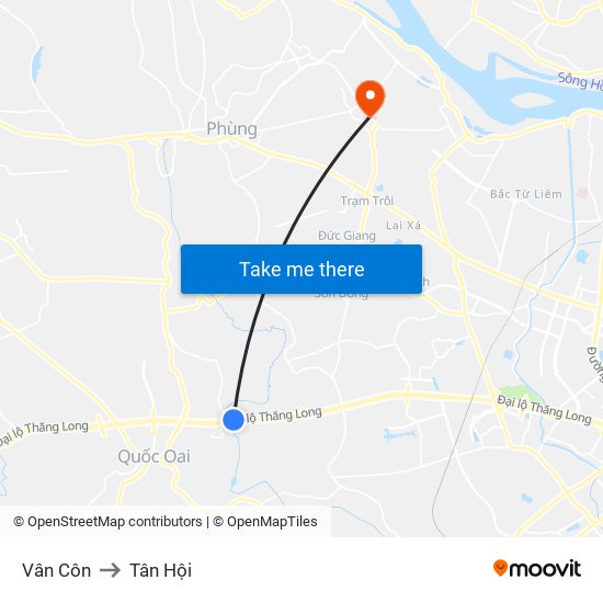 Vân Côn to Tân Hội map