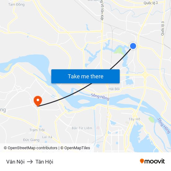 Vân Nội to Tân Hội map