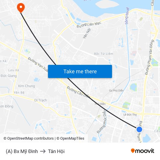 (A) Bx Mỹ Đình to Tân Hội map