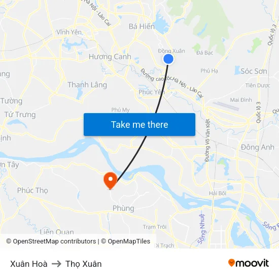 Xuân Hoà to Thọ Xuân map