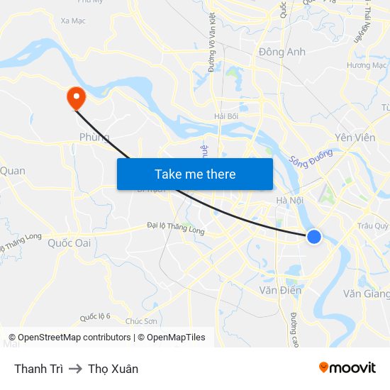 Thanh Trì to Thọ Xuân map