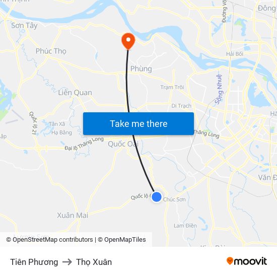 Tiên Phương to Thọ Xuân map