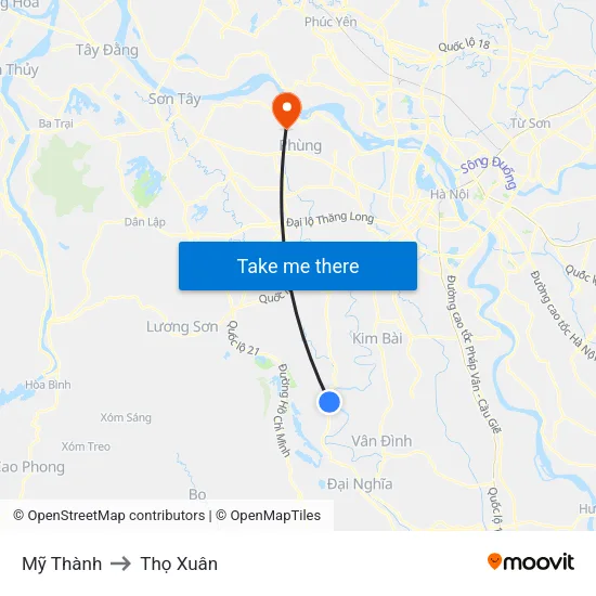 Mỹ Thành to Thọ Xuân map