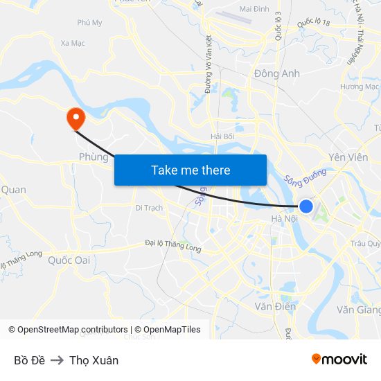 Bồ Đề to Thọ Xuân map