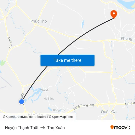 Huyện Thạch Thất to Thọ Xuân map
