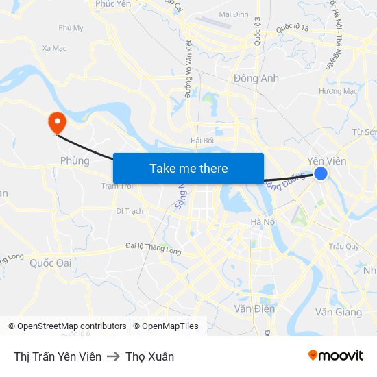 Thị Trấn Yên Viên to Thọ Xuân map