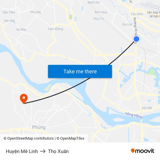 Huyện Mê Linh to Thọ Xuân map