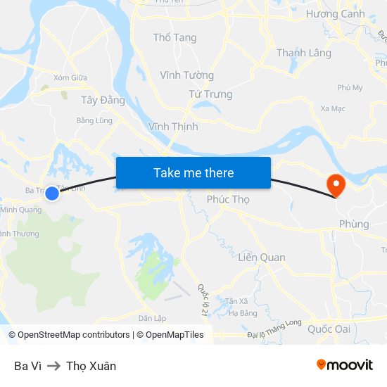Ba Vì to Thọ Xuân map