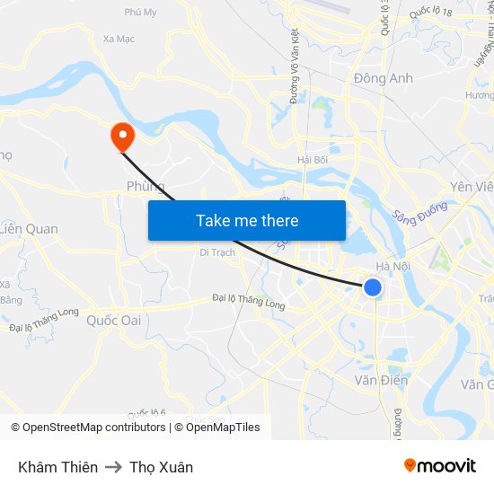 Khâm Thiên to Thọ Xuân map