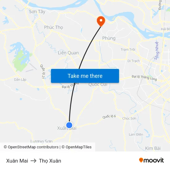 Xuân Mai to Thọ Xuân map