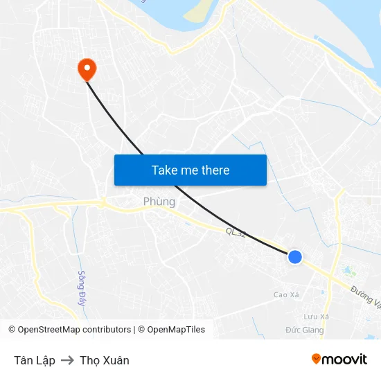 Tân Lập to Thọ Xuân map