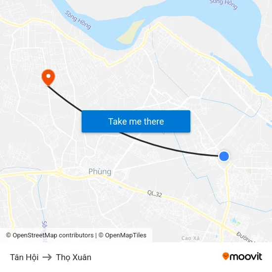 Tân Hội to Thọ Xuân map