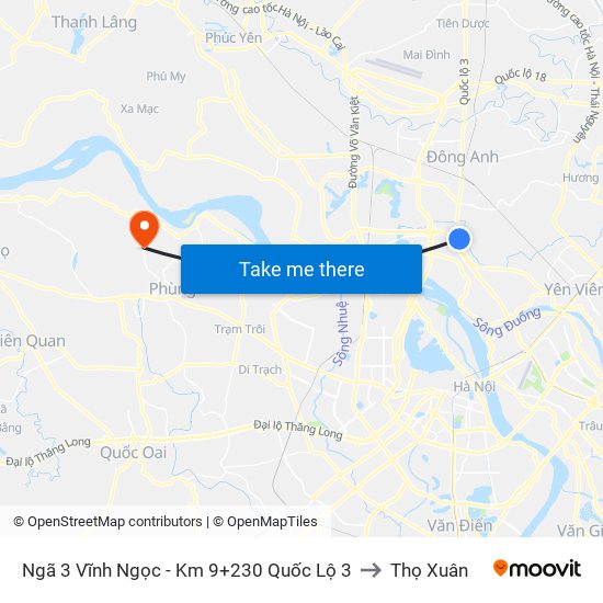 Ngã 3 Vĩnh Ngọc - Km 9+230 Quốc Lộ 3 to Thọ Xuân map