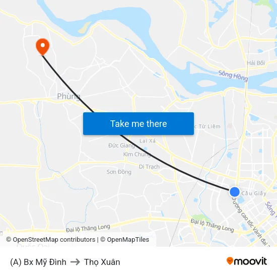 (A) Bx Mỹ Đình to Thọ Xuân map