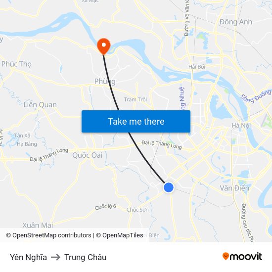 Yên Nghĩa to Trung Châu map