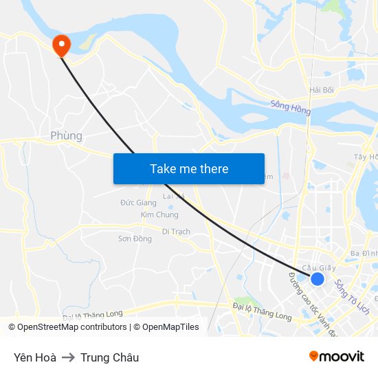 Yên Hoà to Trung Châu map