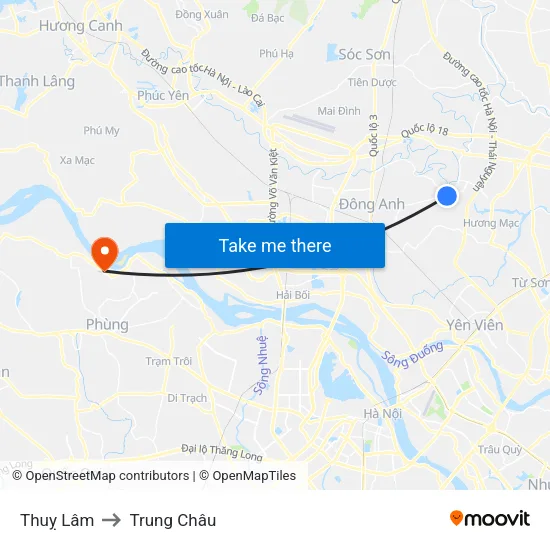 Thuỵ Lâm to Trung Châu map
