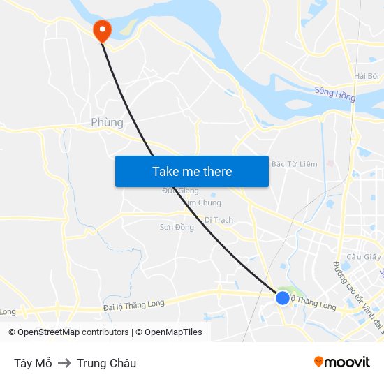 Tây Mỗ to Trung Châu map