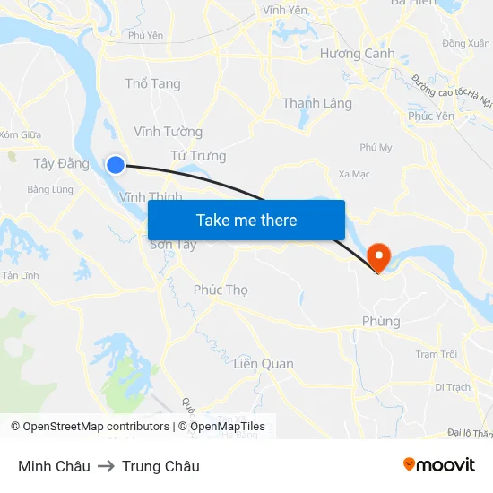 Minh Châu to Trung Châu map
