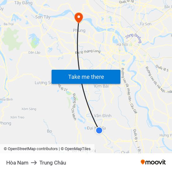 Hòa Nam to Trung Châu map