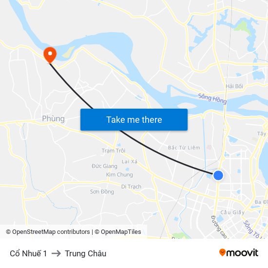 Cổ Nhuế 1 to Trung Châu map