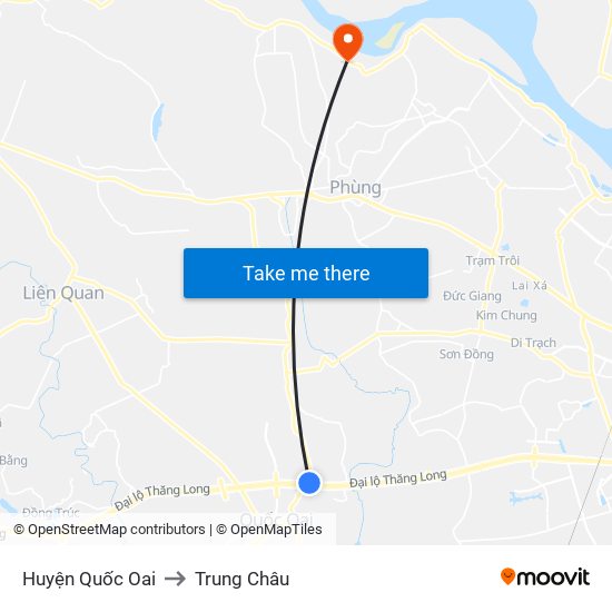 Huyện Quốc Oai to Trung Châu map