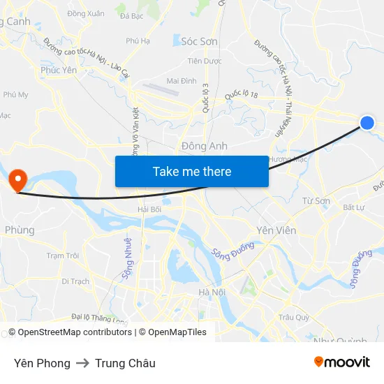Yên Phong to Trung Châu map