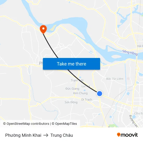 Phường Minh Khai to Trung Châu map