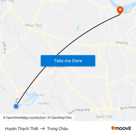 Huyện Thạch Thất to Trung Châu map