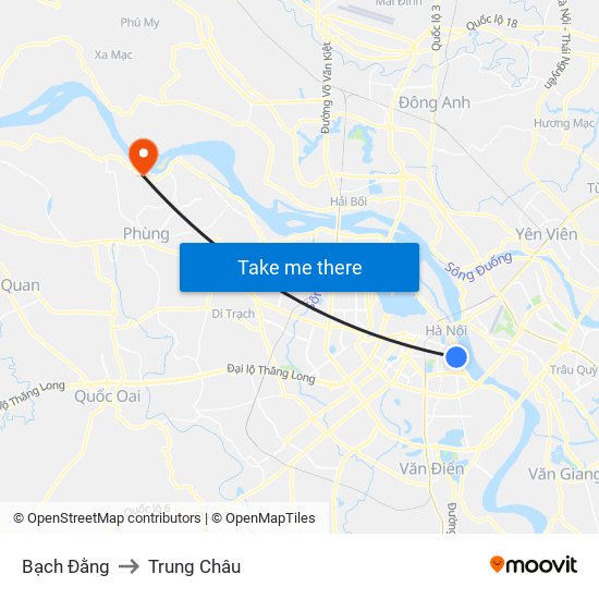 Bạch Đằng to Trung Châu map