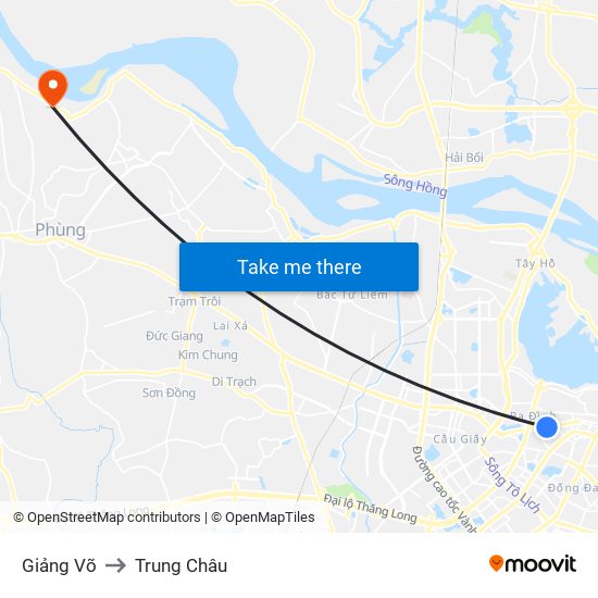 Giảng Võ to Trung Châu map