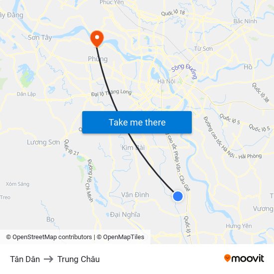 Tân Dân to Trung Châu map