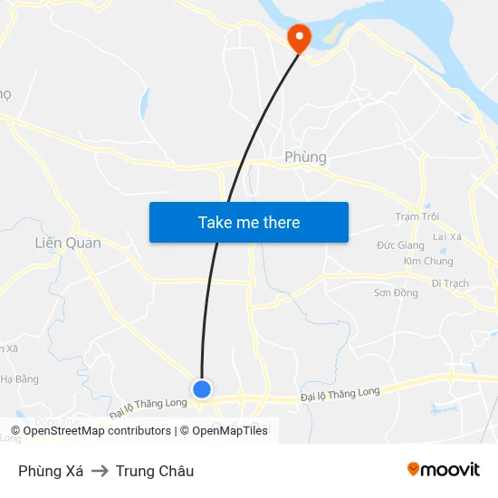 Phùng Xá to Trung Châu map