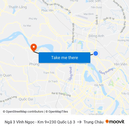 Ngã 3 Vĩnh Ngọc - Km 9+230 Quốc Lộ 3 to Trung Châu map