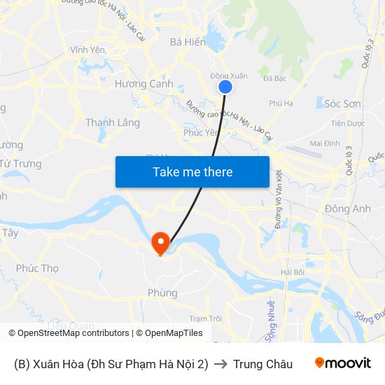 (B) Xuân Hòa (Đh Sư Phạm Hà Nội 2) to Trung Châu map